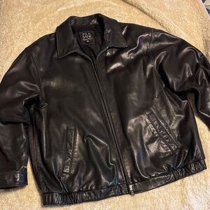 Mens XXL Vintage Jos A Bank Black Leather Bomber Jacket